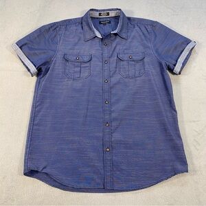 Eighty Eight Platinum Men's Casual Blue Stripes Short sleeves Button Up Shirt, L